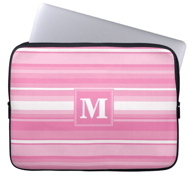 Protection Pour Ordinateur Portable Bandes rose monogramme (Devant)