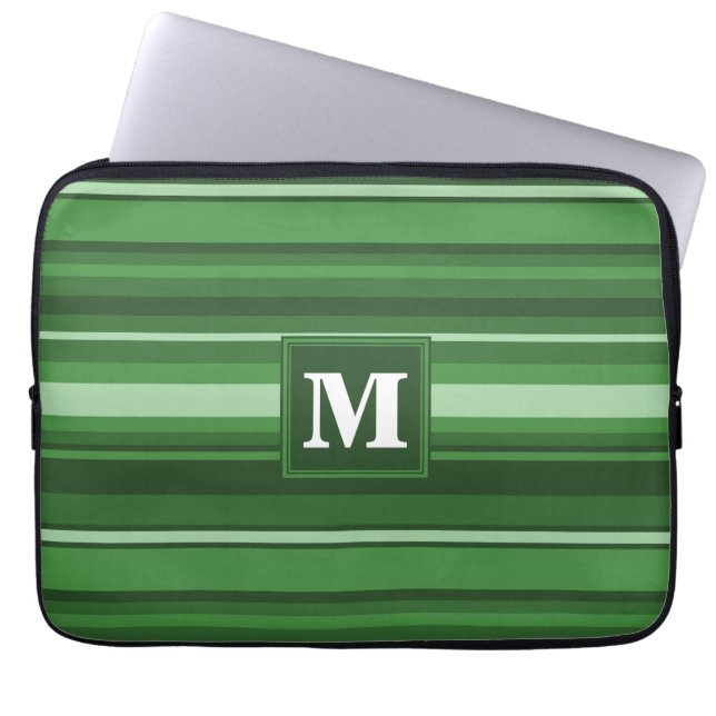 Protection Pour Ordinateur Portable Bandes vertes monogrammes (Devant)