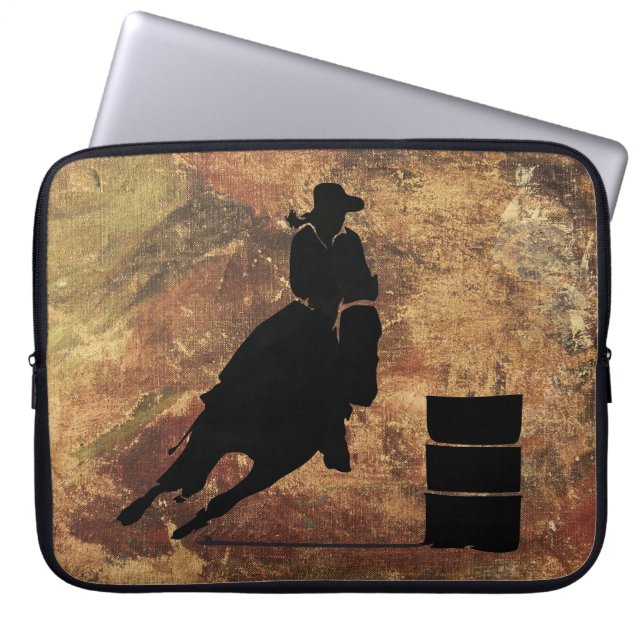 Protection Pour Ordinateur Portable Barrel Racing Girl Silhouette on a Grunge Texture (Devant)