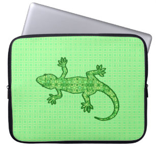 Protection Pour Ordinateur Portable Batik tribal Gecko - chaux et vert émeraude