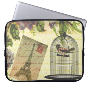 Protection Pour Ordinateur Portable Belle girly vintage rose fleurs Tour Eiffel