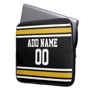 Protection Pour Ordinateur Portable Black Gold Sports Jersey avec votre nom et votre n