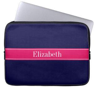 Protection Pour Ordinateur Portable Bleu de marine solide, Ribbon de framboise Nom Mon