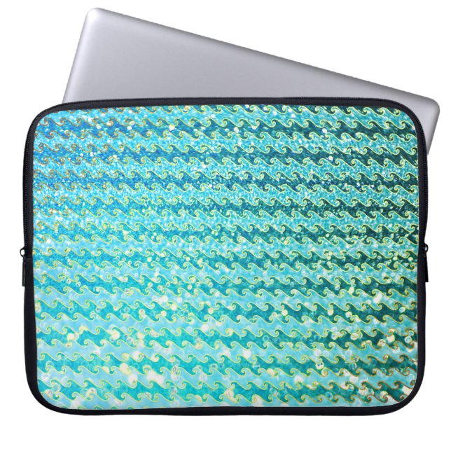 Protection Pour Ordinateur Portable Blue Turquoise Étincelle Océan Mermaid Waves Motif (Devant)