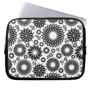 Protection Pour Ordinateur Portable Boho fleurs Motif floral vectoriel noir et blanc