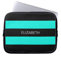 Bright Aqua Black Horiz Preppy Stripe #3 Monogramm