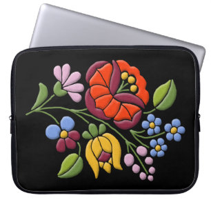 Protection Pour Ordinateur Portable Broderie Kalocsa - Hongrois Folk Art noir bg.