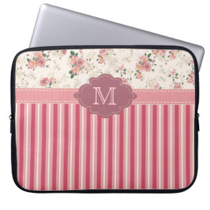 Protection Pour Ordinateur Portable Caisse florale vintage élégante de monogramme de