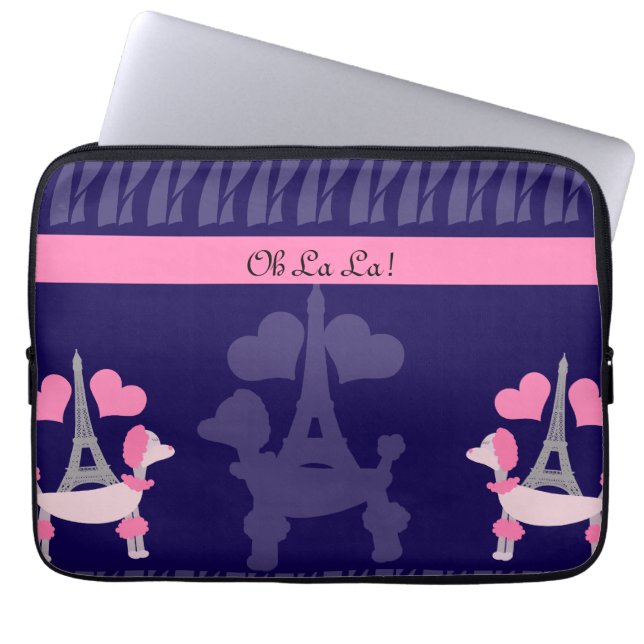 Protection Pour Ordinateur Portable Caniche parisienne en rose et violet (Devant)