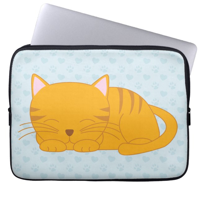 Protection Pour Ordinateur Portable Chat tigré orange de sommeil (Devant)