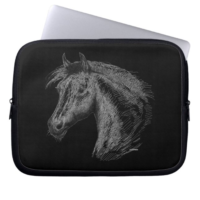 Protection Pour Ordinateur Portable Cheval :Noir (Devant)