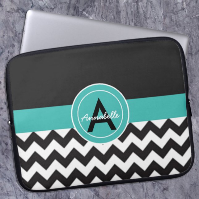 Protection Pour Ordinateur Portable Chevron sarcelle noir (Créateur téléchargé)