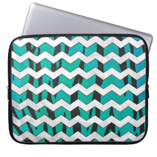Protection Pour Ordinateur Portable Chevron Tiger noir et Turquoise