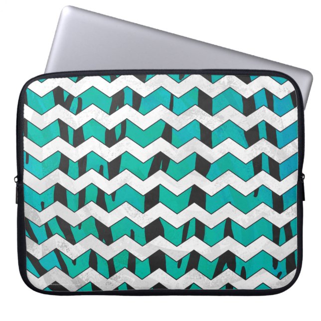 Protection Pour Ordinateur Portable Chevron Tiger noir et Turquoise (Devant)