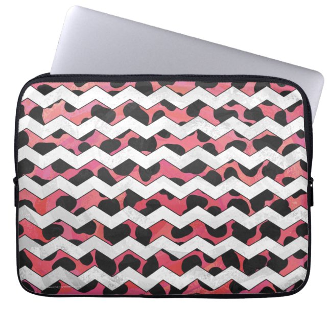Protection Pour Ordinateur Portable Chevron Vache rose et noir (Devant)