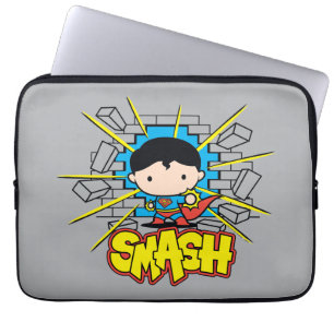 Protection Pour Ordinateur Portable Chibi Superman Frappant À Travers Un Mur De Brique