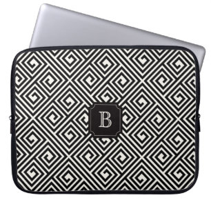 Protection Pour Ordinateur Portable Chic élégant moderne noir ivoire grec clé Monogram