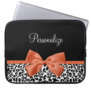 Protection Pour Ordinateur Portable Chic Empreinte de léopard Brûlé Orange Bow, Nom