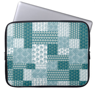Protection Pour Ordinateur Portable Chic ethnique Faux Patchwork Motif, Turquoise et b