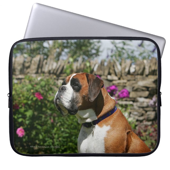 Protection Pour Ordinateur Portable Chien de boxeur en fleurs (Devant)