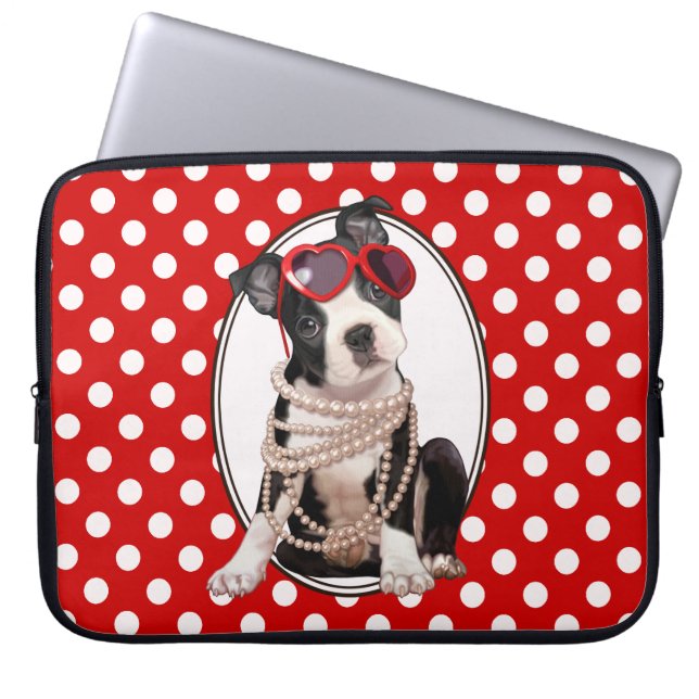 Protection Pour Ordinateur Portable Chiot de Boston Terrier (Devant)