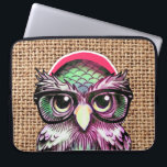 Protection Pour Ordinateur Portable Chouette cool Couleur Tatouage Sage Avec Lunettes<br><div class="desc">Un hibou cool rose violet coloré tatouage drôle avec des lunettes. Un design unique sur arrière - plan de texture de jute brun. L'idée cadeau humour parfait pour n'importe qui en toute occasion.</div>