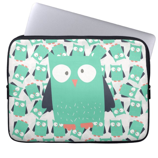 Protection Pour Ordinateur Portable Chouettes lunaires turquoises (Devant)