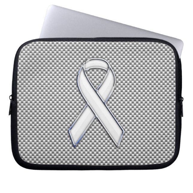 Protection Pour Ordinateur Portable Chrome White Ribbon Sensibilisation Fibre de carbo (Devant)