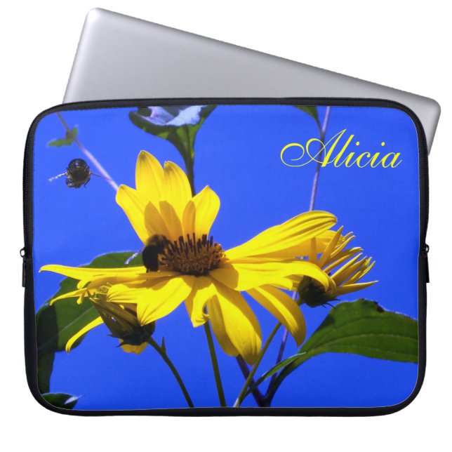 Protection Pour Ordinateur Portable Ciel Bleu, Tournesols N Bees Portable Sleeve (Devant)