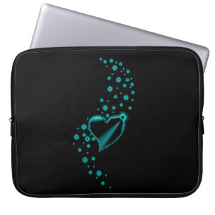 Protection Pour Ordinateur Portable Coeur arc-en-ciel vert noir avec étoiles sur noir