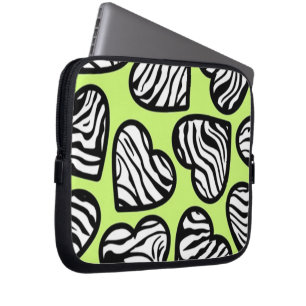 Protection Pour Ordinateur Portable Coeur mignon vert citron noir blanc zèbre motif