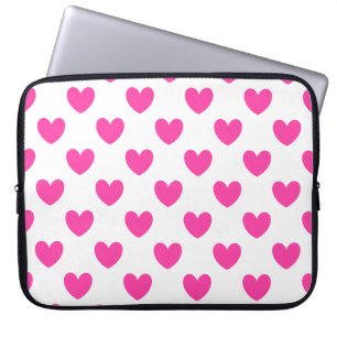 Protection Pour Ordinateur Portable Coeurs de polka rose Fuchsia sur blanc