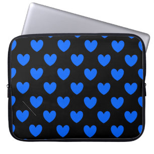 Protection Pour Ordinateur Portable Coeurs polka bleu sur noir