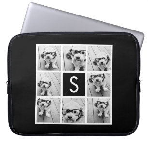 Protection Pour Ordinateur Portable Collage photo noir et blanc Monogramme personnalis