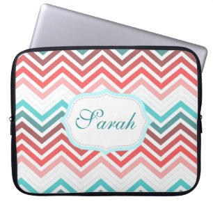 Protection Pour Ordinateur Portable Coloré rouge, rose, bleu, turquoise chevron zigzag
