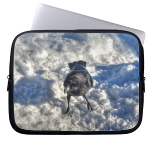 Protection Pour Ordinateur Portable Corbeau corbeau noir dans la photo de neige