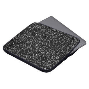 Protection Pour Ordinateur Portable Courbes de défilement blanches sur noir