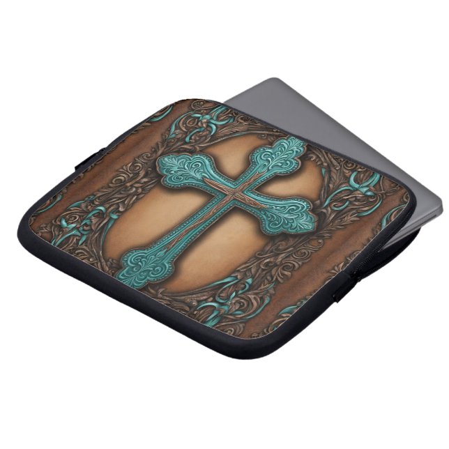 Protection Pour Ordinateur Portable cuir brun rustique croix de l'ouest (Devant haut)