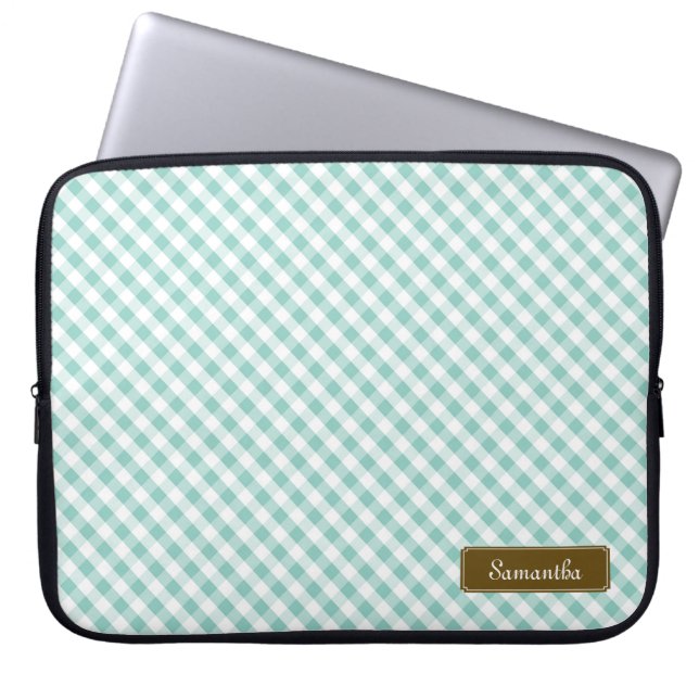 Protection Pour Ordinateur Portable Cute Pastel Mint En vichy Motif (Devant)