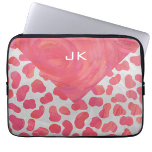 Protection Pour Ordinateur Portable Dalmatien Rose et Blanc avec Monogramme