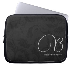 Protection Pour Ordinateur Portable Damas noir monogramme de 10 po