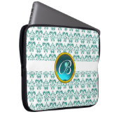 Protection Pour Ordinateur Portable DAMASK GEM STONE MONOGRAMME blanc bleu (Devant droit)