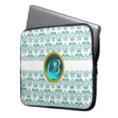 Protection Pour Ordinateur Portable DAMASK GEM STONE MONOGRAMME blanc bleu (devant gauche)