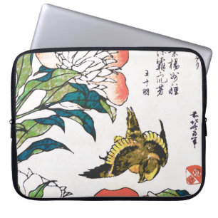Protection Pour Ordinateur Portable Dessin japonais vintage, Peonies et Bruant