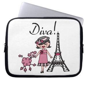 Protection Pour Ordinateur Portable Diva de cheveux noirs