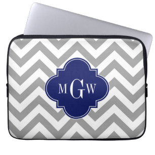 Protection Pour Ordinateur Portable Dk Grey Lg Chevron Navy Quatrefoil 3 Monogramme