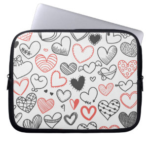 Protection Pour Ordinateur Portable Doodle art coeur rouge et noir hipster valentine