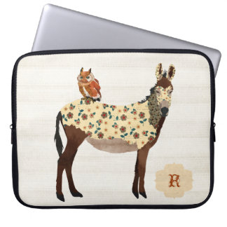 Protection Pour Ordinateur Portable Douille florale d'ordinateur d'âne et de hibou