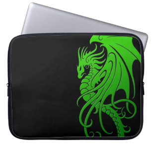 Protection Pour Ordinateur Portable Dragon tribal de vol - vert sur le noir