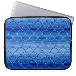 Protection Pour Ordinateur Portable Echelles d'aquarelle bleu prussien géométrique